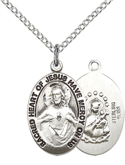 STERLING SILVER SCAPULAR PENDANT WITH CHAIN - 3/4" x 3/8"