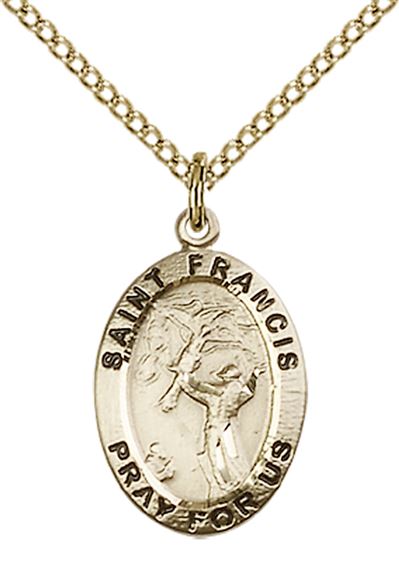 14KT GOLD FILLED ST FRANCIS OF ASSISI PENDANT WITH CHAIN - 3/4" x 1/2"