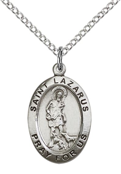 STERLING SILVER ST LAZARUS PENDANT WITH CHAIN - 3/4" x 1/2"