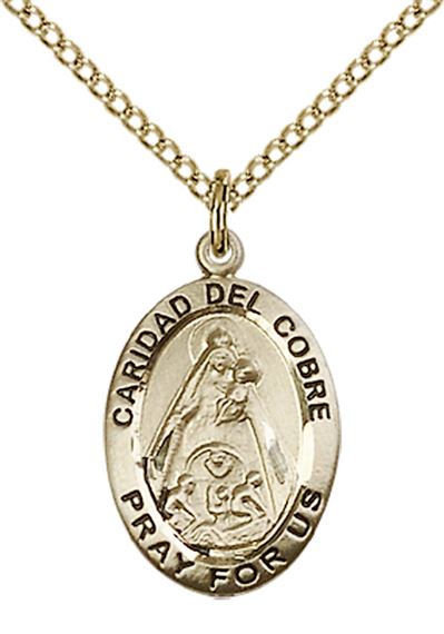 14KT GOLD FILLED CARIDAD DEL COBRE PENDANT WITH CHAIN - 3/4" x 1/2"