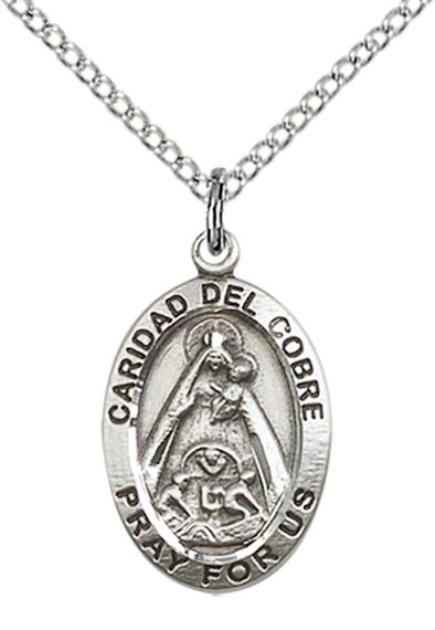 STERLING SILVER CARIDAD DEL COBRE PENDANT WITH CHAIN - 3/4" x 1/2"
