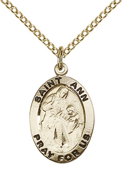 14KT GOLD FILLED ST ANN PENDANT WITH CHAIN - 3/4" x 1/2"