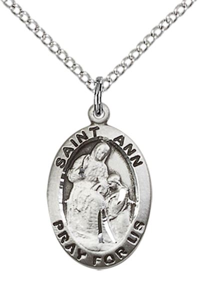 STERLING SILVER ST ANN PENDANT WITH CHAIN - 3/4" x 1/2"