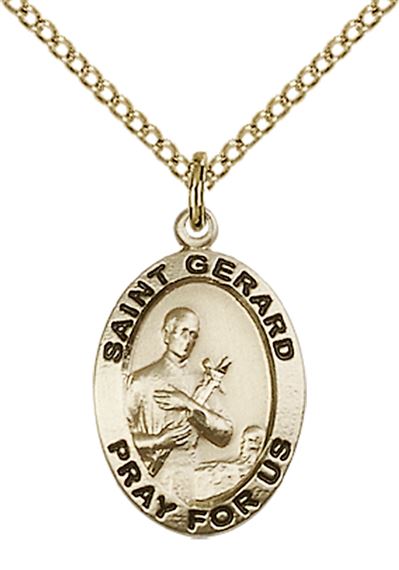 14KT GOLD FILLED ST GERARD MAJELLA PENDANT WITH CHAIN - 3/4" x 1/2"