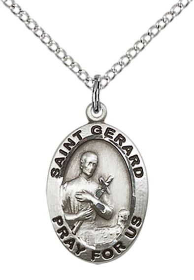 STERLING SILVER ST GERARD MAJELLA PENDANT WITH CHAIN - 3/4" x 1/2"