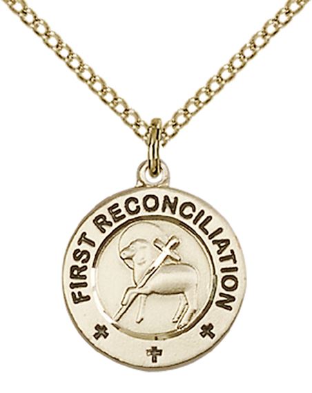 14KT GOLD FILLED FIRST RECONCILIATION - PENANCE PENDANT WITH CHAIN - 5/8" x 1/2"
