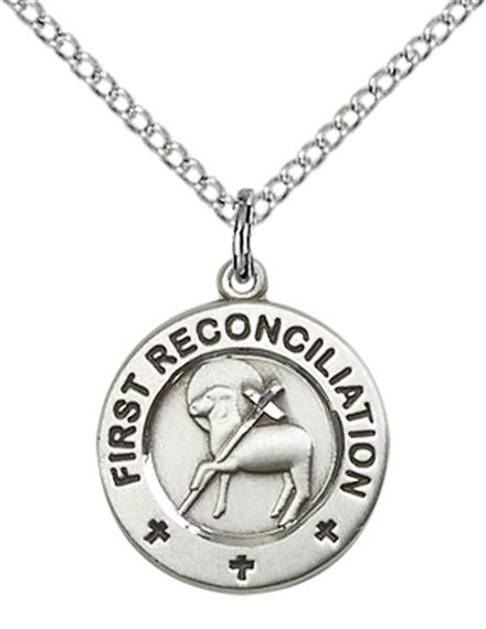 STERLING SILVER FIRST RECONCILIATION - PENANCE PENDANT WITH CHAIN - 5/8" x 1/2"