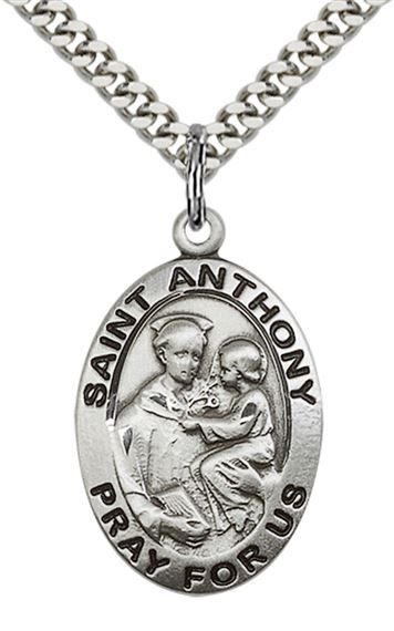 STERLING SILVER ST ANTHONY OF PADUA PENDANT WITH CHAIN - 1" x 5/8"