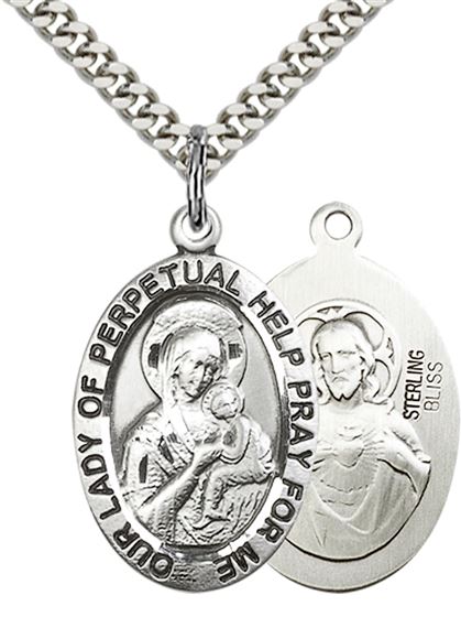 STERLING SILVER OUR LADY OF PERPETUAL HELP PENDANT WITH CHAIN - 1" x 5/8"