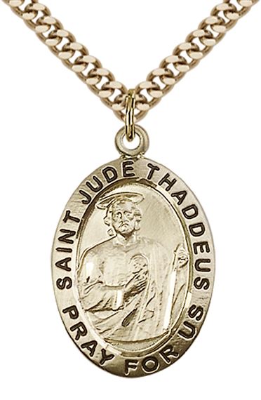 14KT GOLD FILLED ST JUDE PENDANT WITH CHAIN - 1" x 5/8"