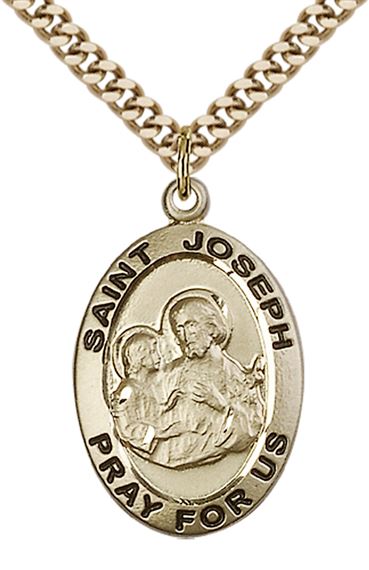 14KT GOLD FILLED ST JOSEPH PENDANT WITH CHAIN - 1" x 5/8"