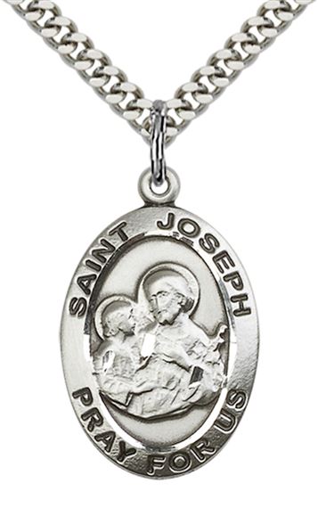 STERLING SILVER ST JOSEPH PENDANT WITH CHAIN - 1" x 5/8"