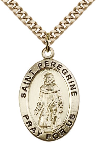 14KT GOLD FILLED ST PEREGRINE PENDANT WITH CHAIN - 1" x 5/8"