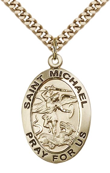 14KT GOLD FILLED ST MICHAEL THE ARCHANGEL PENDANT WITH CHAIN - 1" x 5/8"