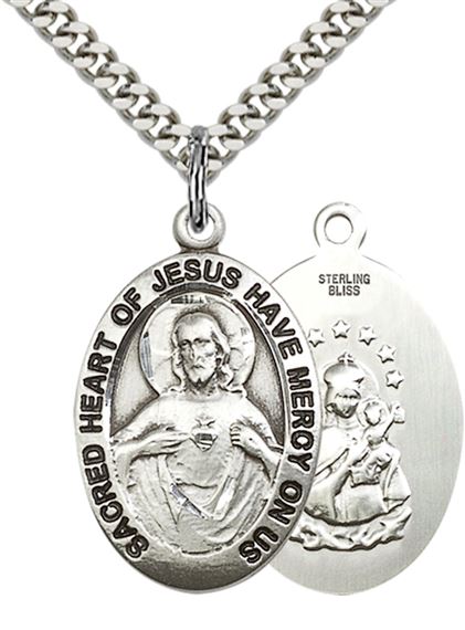 STERLING SILVER SCAPULAR PENDANT WITH CHAIN - 1" x 5/8"
