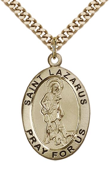 14KT GOLD FILLED ST LAZARUS PENDANT WITH CHAIN - 1" x 5/8"