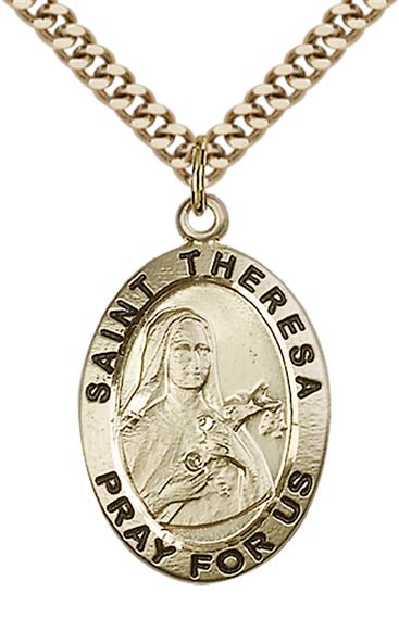 14KT GOLD FILLED ST THERESA PENDANT WITH CHAIN - 1" x 5/8"