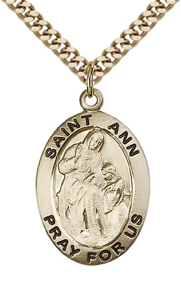 14KT GOLD FILLED ST ANN PENDANT WITH CHAIN - 1" x 5/8"