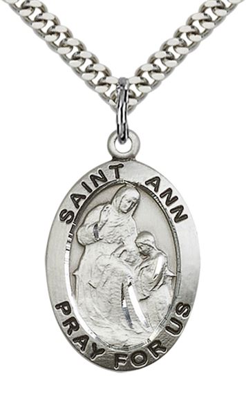 STERLING SILVER ST ANN PENDANT WITH CHAIN - 1" x 5/8"