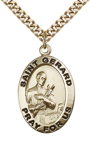 14KT GOLD FILLED ST GERARD PENDANT WITH CHAIN - 1" x 5/8"