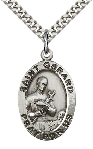 STERLING SILVER ST GERARD PENDANT WITH CHAIN - 1" x 5/8"