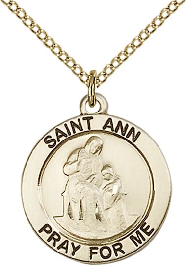 14KT GOLD FILLED ST ANN PENDANT WITH CHAIN - 3/4" x 3/4"
