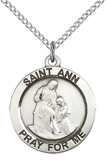STERLING SILVER ST ANN PENDANT WITH CHAIN - 3/4" x 3/4"