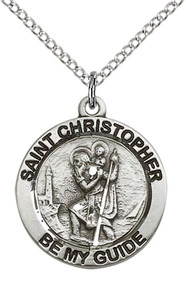 STERLING SILVER ST CHRISTOPHER PENDANT WITH CHAIN - 3/4" x 3/4"