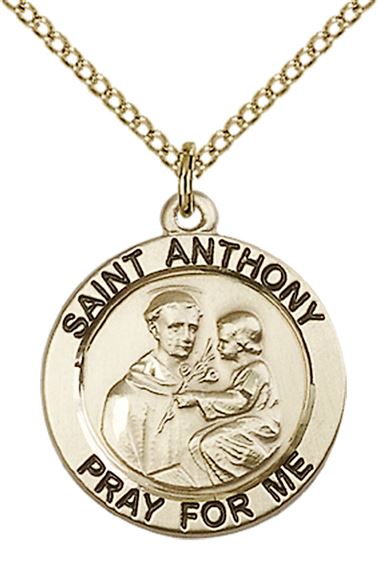 14KT GOLD FILLED ST ANTHONY OF PADUA PENDANT WITH CHAIN - 3/4" x 3/4"