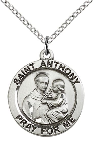 STERLING SILVER ST ANTHONY OF PADUA PENDANT WITH CHAIN - 3/4" x 3/4"