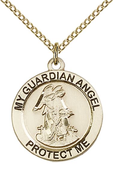 14KT GOLD FILLED GUARDIAN ANGEL PENDANT WITH CHAIN - 3/4" x 3/4"