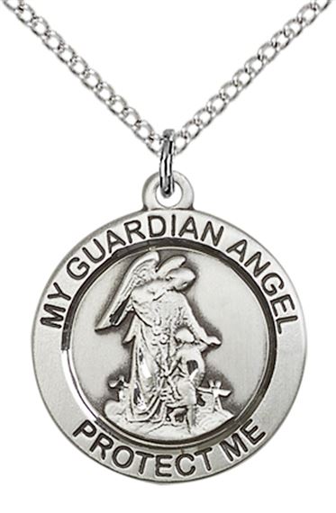 STERLING SILVER GUARDIAN ANGEL PENDANT WITH CHAIN - 3/4" x 3/4"