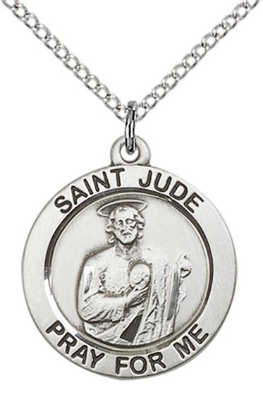 STERLING SILVER ST JUDE PENDANT WITH CHAIN - 3/4" x 3/4"