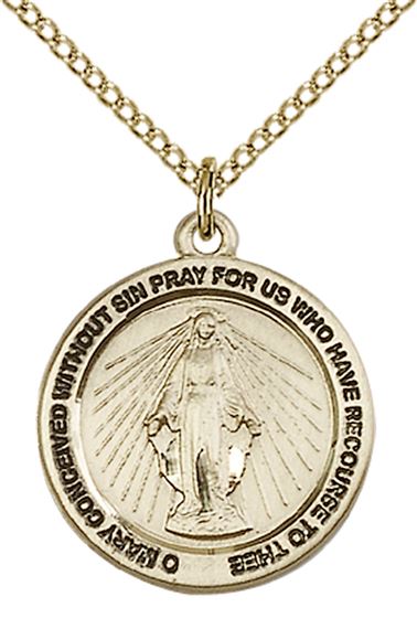 14KT GOLD FILLED MIRACULOUS PENDANT WITH CHAIN - 3/4" x 3/4"