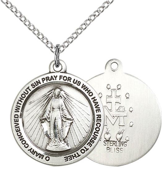 STERLING SILVER MIRACULOUS PENDANT WITH CHAIN - 3/4" x 3/4"