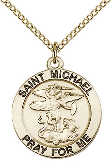 14KT GOLD FILLED ST MICHAEL THE ARCHANGEL PENDANT WITH CHAIN - 3/4" x 3/4"