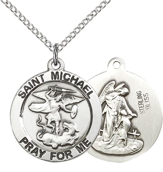 STERLING SILVER ST MICHAEL THE ARCHANGEL PENDANT WITH CHAIN - 3/4" x 3/4"