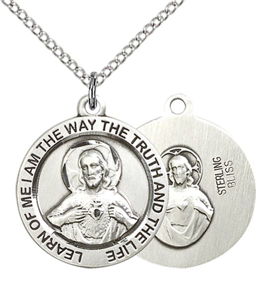 STERLING SILVER SCAPULAR PENDANT WITH CHAIN - 3/4" x 3/4"