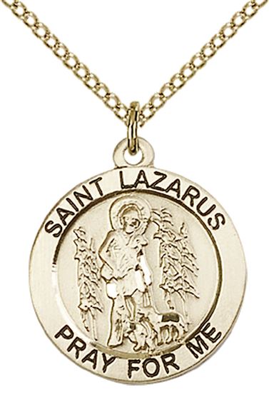 14KT GOLD FILLED ST LAZARUS PENDANT WITH CHAIN - 3/4" x 3/4"