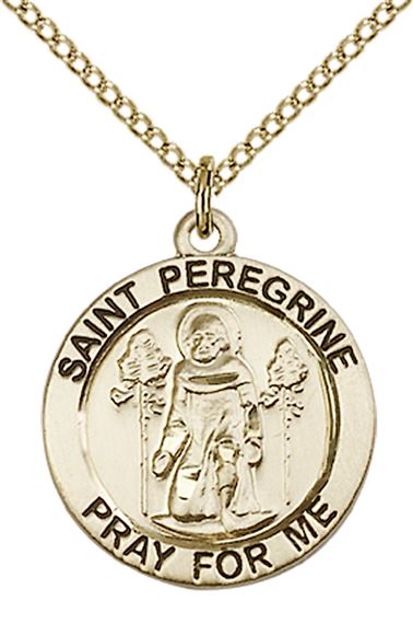 14KT GOLD FILLED ST PEREGRINE PENDANT WITH CHAIN - 3/4" x 3/4"