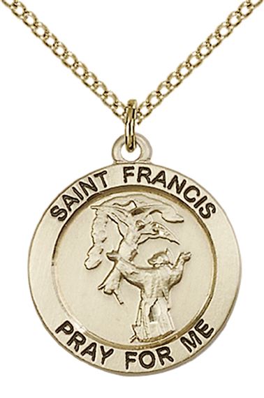 GOLD FILLED ST FRANCIS PENDANT WITH CHAIN - 3/4" x 3/4"