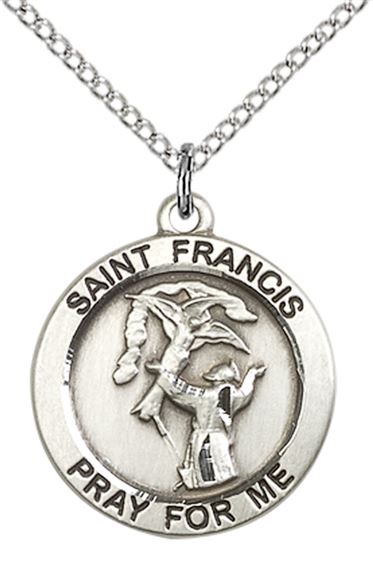 STERLING SILVER ST FRANCIS PENDANT WITH CHAIN - 3/4" x 3/4"