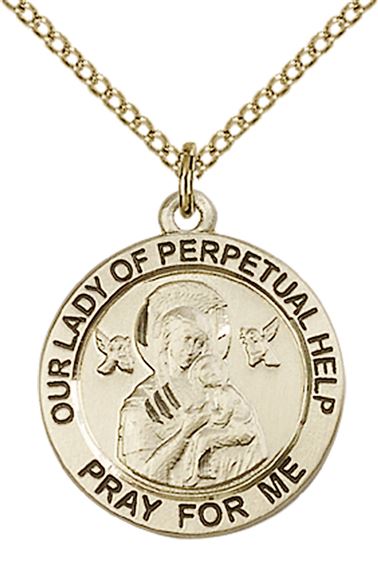 14KT GOLD FILLED OUR LADY OF PERPETUAL HELP PENDANT WITH CHAIN - 3/4" x 3/4"
