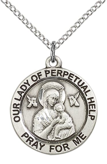 STERLING SILVER OUR LADY OF PERPETUAL HELP PENDANT WITH CHAIN - 3/4" x 3/4"