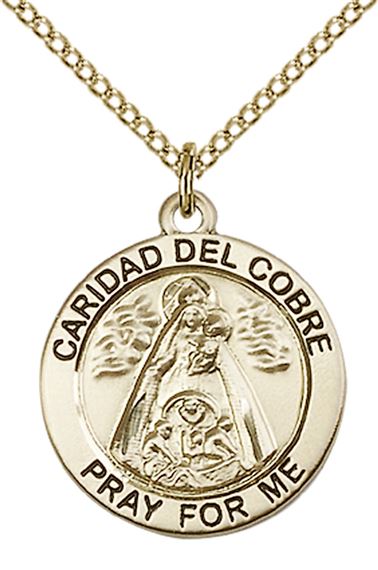 14KT GOLD FILLED CARIDAD DEL COBRE PENDANT WITH CHAIN - 7/8" x 3/4"