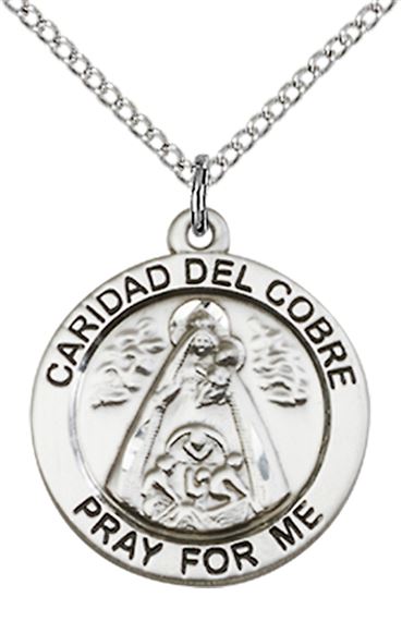 STERLING SILVER CARIDAD DEL COBRE PENDANT WITH CHAIN - 7/8" x 3/4"