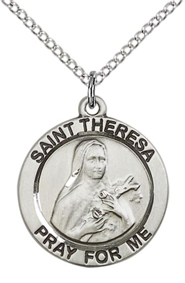 STERLING SILVER ST THERESA PENDANT WITH CHAIN - 3/4" x 3/4"