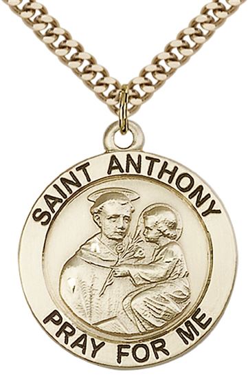 14KT GOLD FILLED ST ANTHONY PENDANT WITH CHAIN - 1" x 7/8"