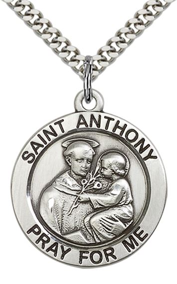 STERLING SILVER ST ANTHONY PENDANT WITH CHAIN - 1" x 7/8"