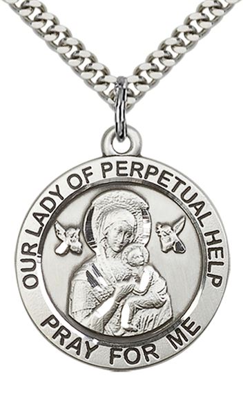 STERLING SILVER OUR LADY OF PERPETUAL HELP PENDANT WITH CHAIN - 1" x 7/8"